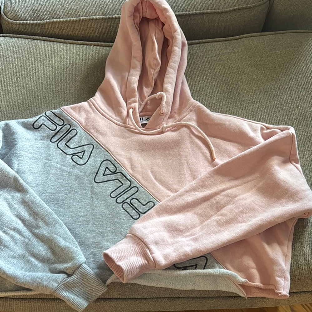 Fila Pink and Gray cropped Sweatshirt with Hood